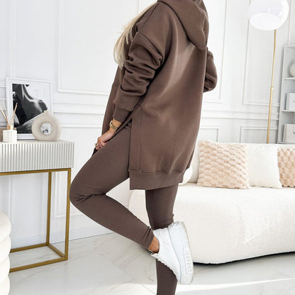 🍂Fall Specials 50% OFF🍂Women's Fashion Solid Color Hoodie And Lined Leggings Two-Piece Set