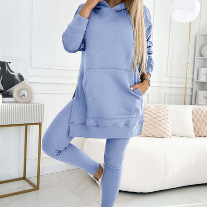 🍂Fall Specials 50% OFF🍂Women's Fashion Solid Color Hoodie And Lined Leggings Two-Piece Set