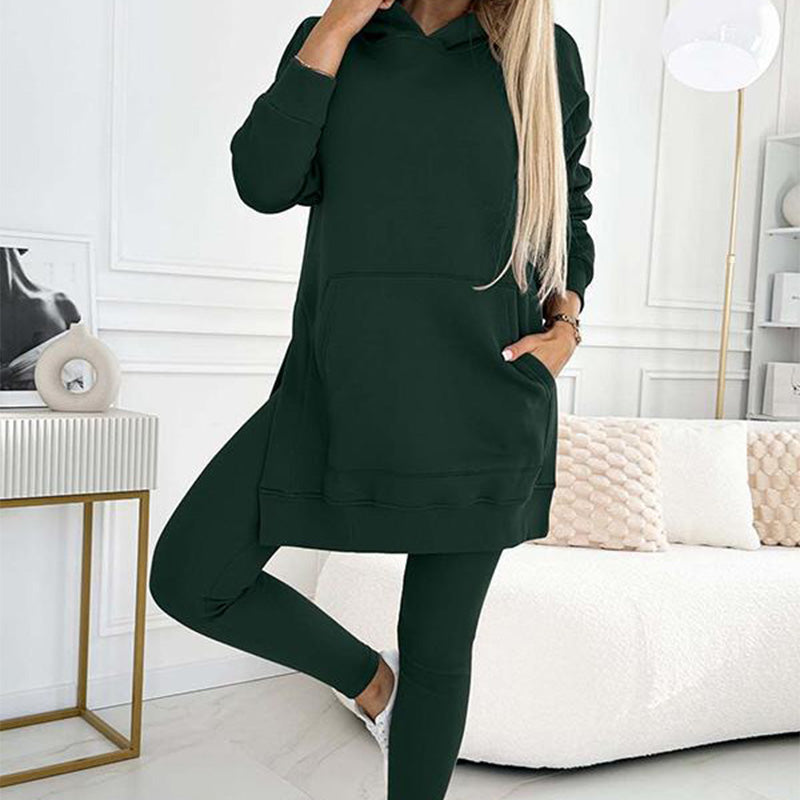 🍂Fall Specials 50% OFF🍂Women's Fashion Solid Color Hoodie And Lined Leggings Two-Piece Set