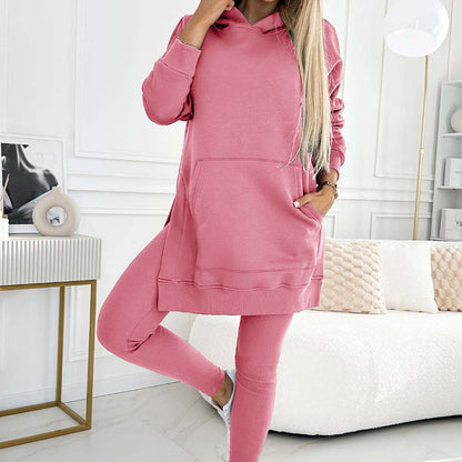 🍂Fall Specials 50% OFF🍂Women's Fashion Solid Color Hoodie And Lined Leggings Two-Piece Set