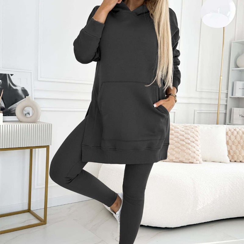 🍂Fall Specials 50% OFF🍂Women's Fashion Solid Color Hoodie And Lined Leggings Two-Piece Set