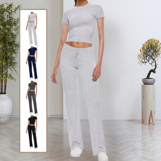 💕Hot Sale 60% OFF💕Women's Casual Solid Color T-Shirt & Straight Leg Pants Set