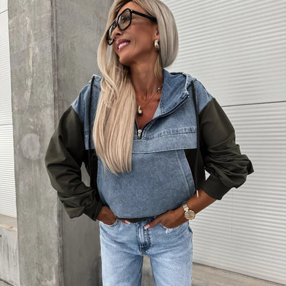 💕New autumn products 50% OFF💕Women's Layered Hoodie Denim Jacket with Drawstring