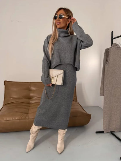 💕Hot Sale 60% OFF💕🔥Midi Dress and Turtle Neck Sweater Set🔥