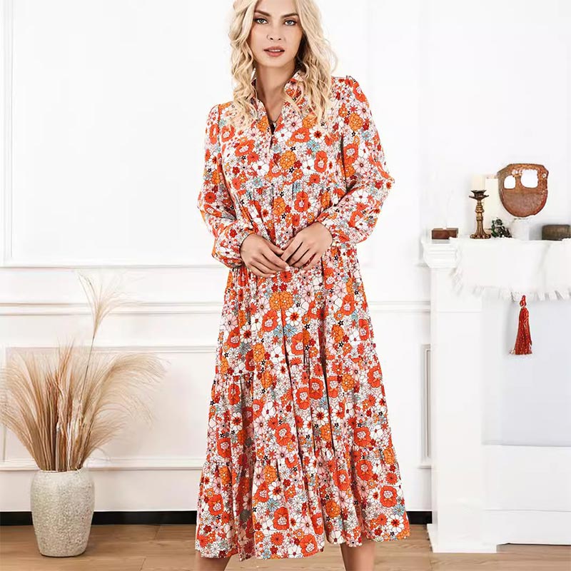 Hot Sale 50% OFF💕Women's Long Sleeve V Neck Bohemian Midi Dress