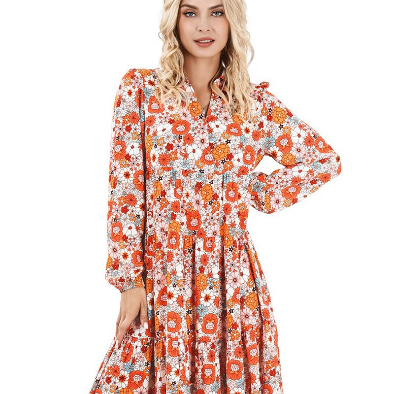 Hot Sale 50% OFF💕Women's Long Sleeve V Neck Bohemian Midi Dress