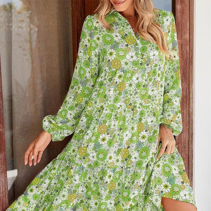 Hot Sale 50% OFF💕Women's Long Sleeve V Neck Bohemian Midi Dress