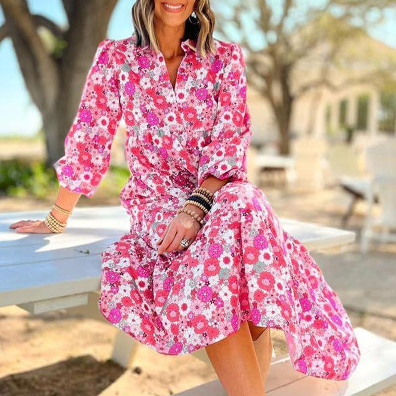 Hot Sale 50% OFF💕Women's Long Sleeve V Neck Bohemian Midi Dress