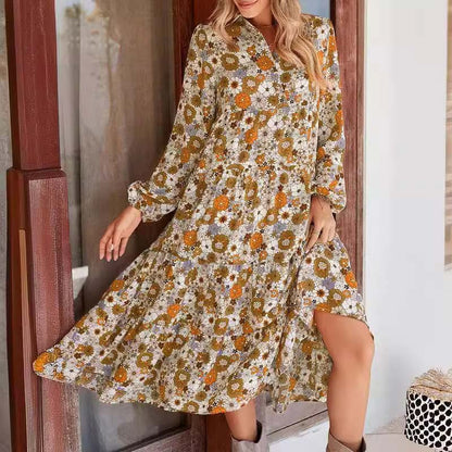 Hot Sale 50% OFF💕Women's Long Sleeve V Neck Bohemian Midi Dress