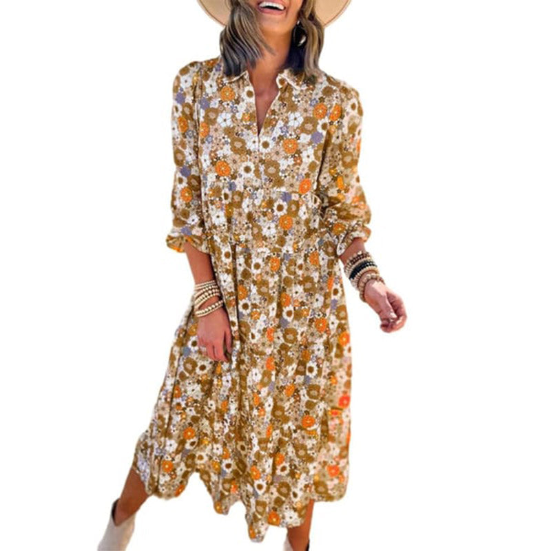 Hot Sale 50% OFF💕Women's Long Sleeve V Neck Bohemian Midi Dress