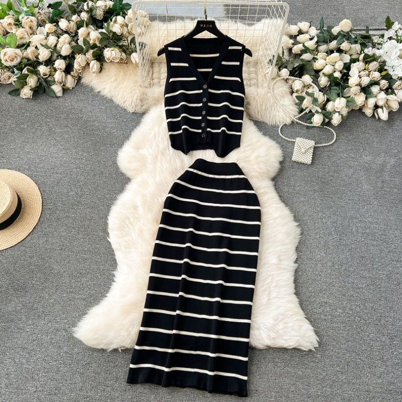 🌷Limited Time 50% OFF💞Women's Casual Knit Vest and Long Skirt 2 Piece Set