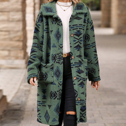 💕Hot Sale 66% OFF💕Women's Lapel Print Long-Sleeve Button Down Coat