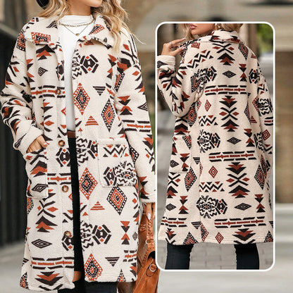 💕Hot Sale 66% OFF💕Women's Lapel Print Long-Sleeve Button Down Coat