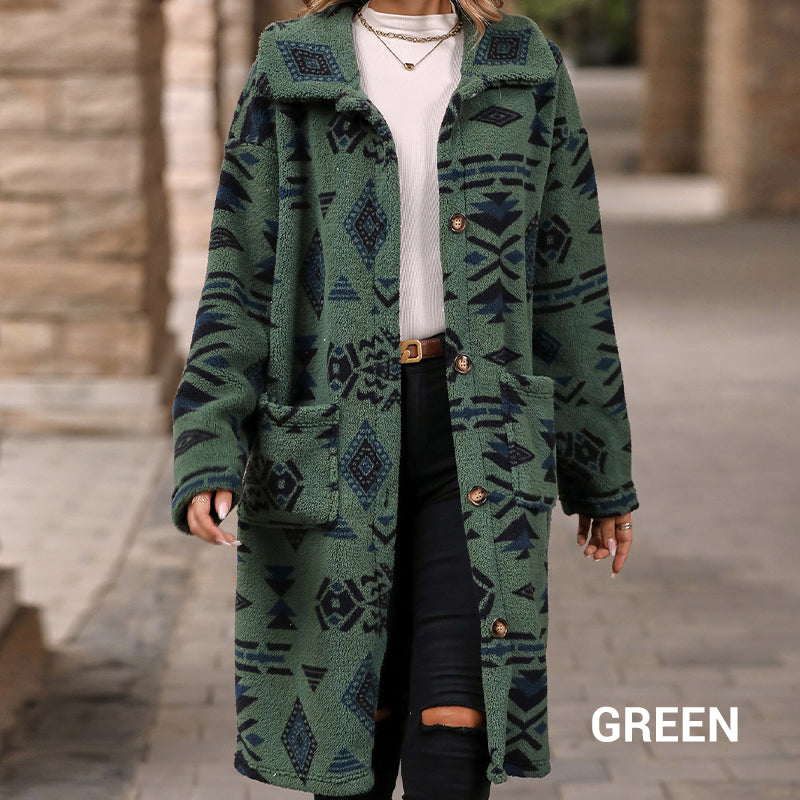 💕Hot Sale 66% OFF💕Women's Lapel Print Long-Sleeve Button Down Coat