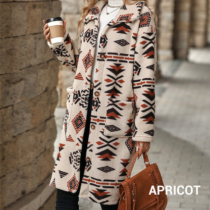 💕Hot Sale 66% OFF💕Women's Lapel Print Long-Sleeve Button Down Coat