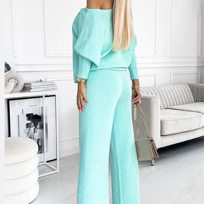 🍁New for autumn✨Women's Solid Color Drop Shoulder Pullover and Loose Pants Set