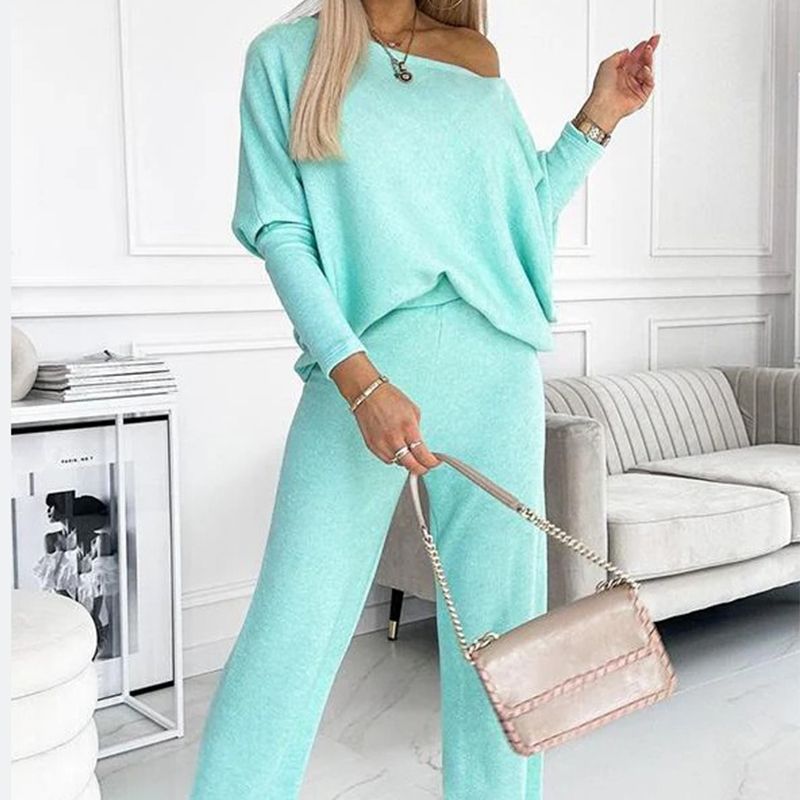 🍁New for autumn✨Women's Solid Color Drop Shoulder Pullover and Loose Pants Set