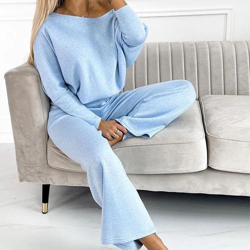 🍁New for autumn✨Women's Solid Color Drop Shoulder Pullover and Loose Pants Set