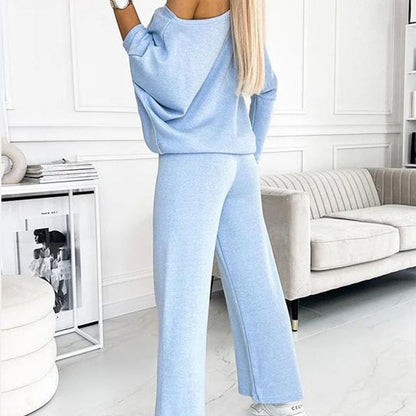 🍁New for autumn✨Women's Solid Color Drop Shoulder Pullover and Loose Pants Set