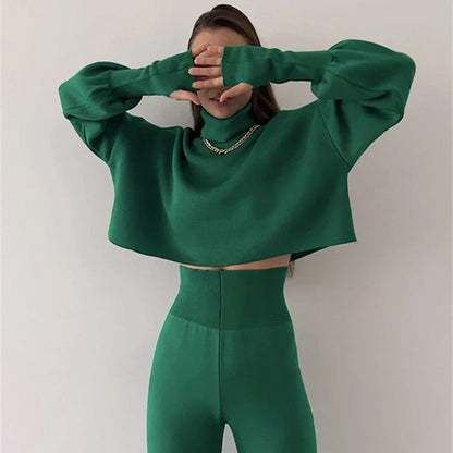 💕Hot Sale 50% OFF💕Women's Long-sleeve High Neck Crop Top and Pants Set