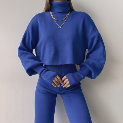 💕Hot Sale 50% OFF💕Women's Long-sleeve High Neck Crop Top and Pants Set