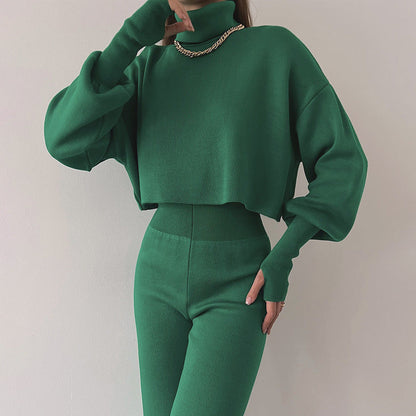 💕Hot Sale 50% OFF💕Women's Long-sleeve High Neck Crop Top and Pants Set