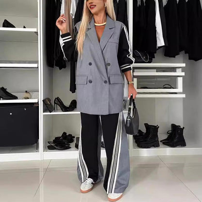 ✨Get 58% off💖Women’s Casual Patchwork Double-breasted Notched Lapel Blazer and Wide-leg Pants Set