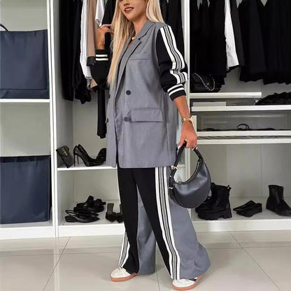 ✨Get 58% off💖Women’s Casual Patchwork Double-breasted Notched Lapel Blazer and Wide-leg Pants Set