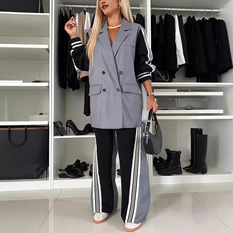 ✨Get 58% off💖Women’s Casual Patchwork Double-breasted Notched Lapel Blazer and Wide-leg Pants Set