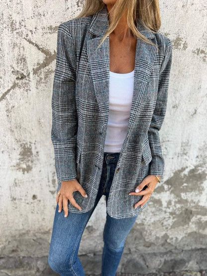 ✨Get 58% Off! 💖Fall Lapel Collar Slim Button Plaid Small Suit For Women