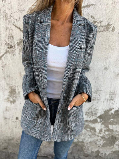 ✨Get 58% Off! 💖Fall Lapel Collar Slim Button Plaid Small Suit For Women