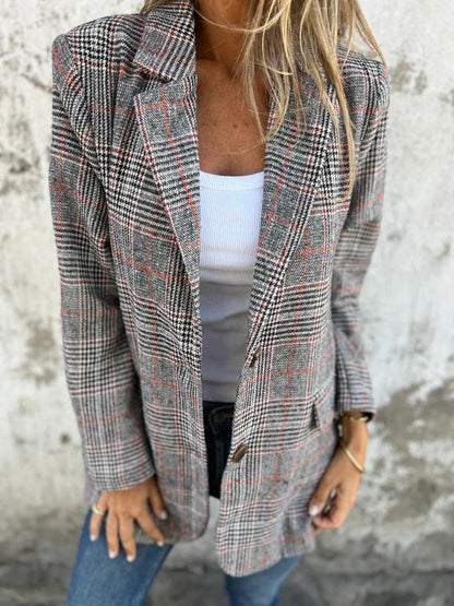 ✨Get 58% Off! 💖Fall Lapel Collar Slim Button Plaid Small Suit For Women