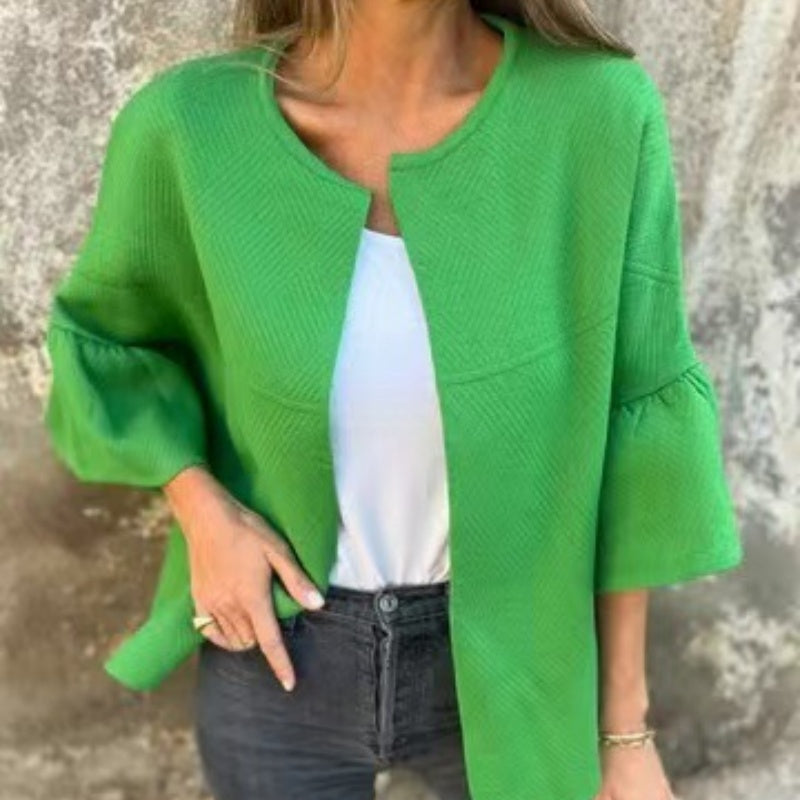 🌷Limited Time 50% OFF💞Women's Round Neck Flare Sleeve Short Jacket