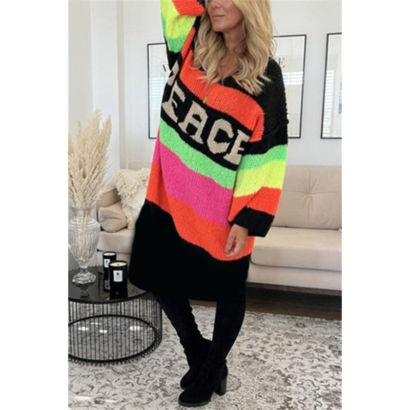 Now enjoy 51% discount🔥Color Block V-Neck Letter Print Sweater Dress