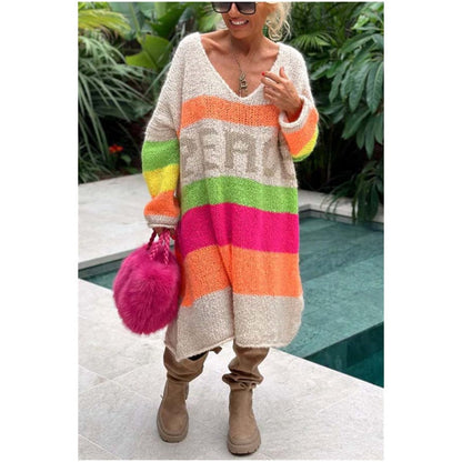 Now enjoy 51% discount🔥Color Block V-Neck Letter Print Sweater Dress