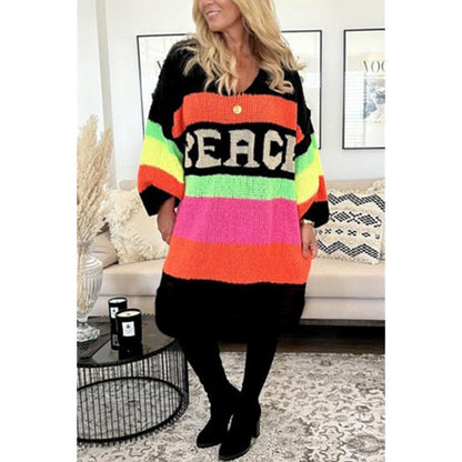 Now enjoy 51% discount🔥Color Block V-Neck Letter Print Sweater Dress