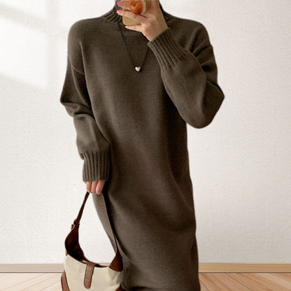 🔥Limited Time 50% Off 🔥Elegant Loose Solid Color Turtleneck Knit Dress