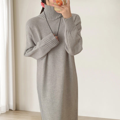 🔥Limited Time 50% Off 🔥Elegant Loose Solid Color Turtleneck Knit Dress