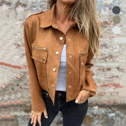 💕Hot Sale 50% OFF💕Women's Faux Suede Button-Down Utility Jacket