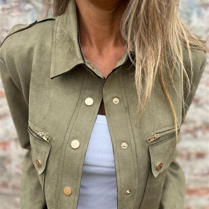 💕Hot Sale 50% OFF💕Women's Faux Suede Button-Down Utility Jacket