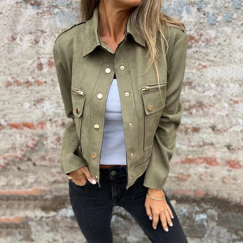 💕Hot Sale 50% OFF💕Women's Faux Suede Button-Down Utility Jacket