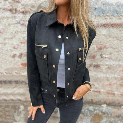 💕Hot Sale 50% OFF💕Women's Faux Suede Button-Down Utility Jacket