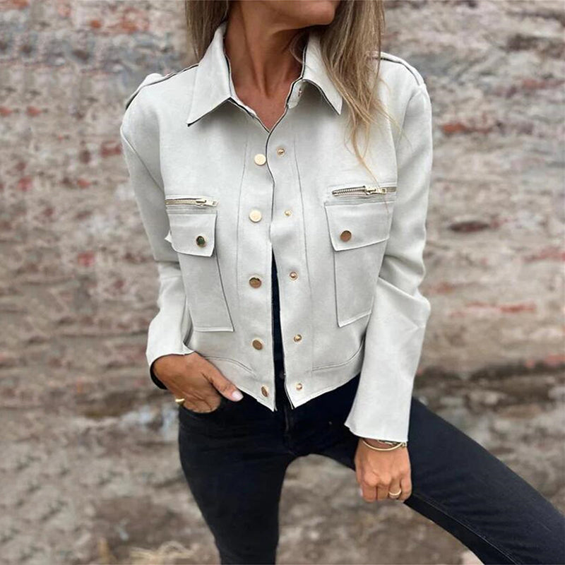 💕Hot Sale 50% OFF💕Women's Faux Suede Button-Down Utility Jacket