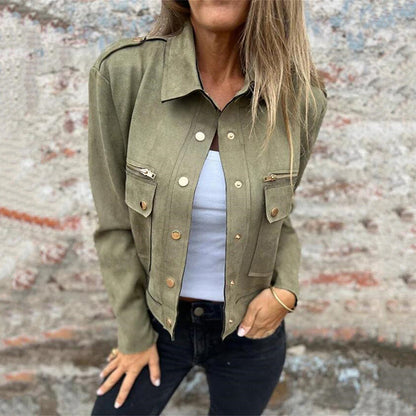 💕Hot Sale 50% OFF💕Women's Faux Suede Button-Down Utility Jacket