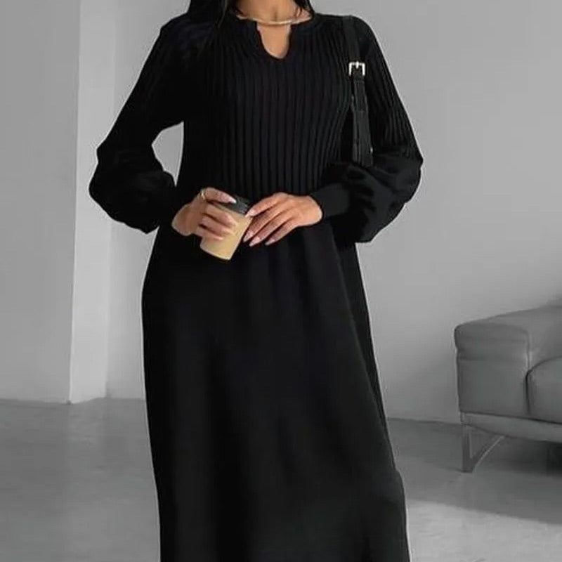 🔥HOT Sale 50% OFF🔥Women's Solid Color Knitted Long-sleeve Maxi Dress