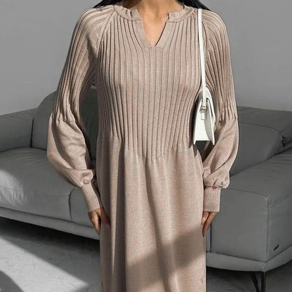 🔥HOT Sale 50% OFF🔥Women's Solid Color Knitted Long-sleeve Maxi Dress