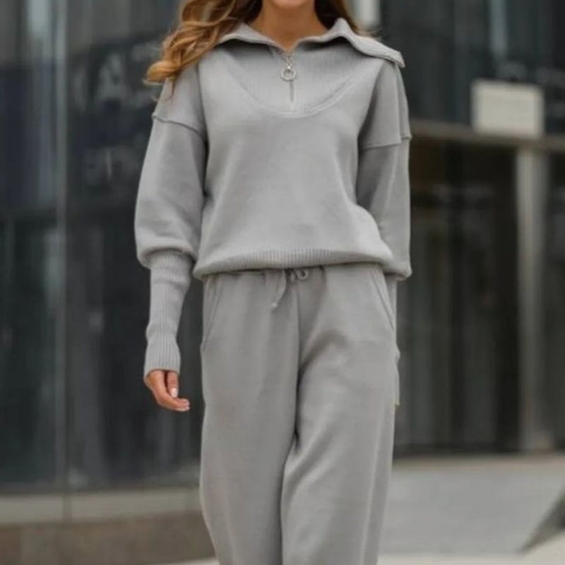 💥Hot Sale 50% OFF🔥Women's Casual Sporty 2-Piece Set - Half-Zipper Lapel Top & Matching Jogger