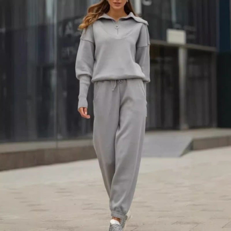 💥Hot Sale 50% OFF🔥Women's Casual Sporty 2-Piece Set - Half-Zipper Lapel Top & Matching Jogger