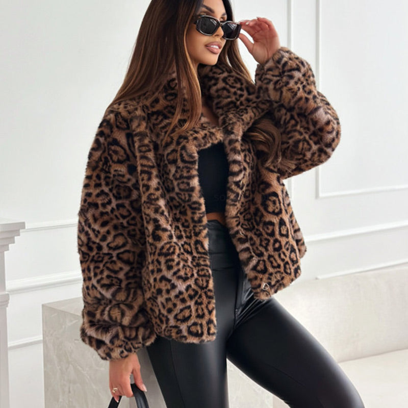 🔥🖤Early Black Friday Sale:50% OFF🖤🔥Women’s Fluffy Short Coat with Leopard Print