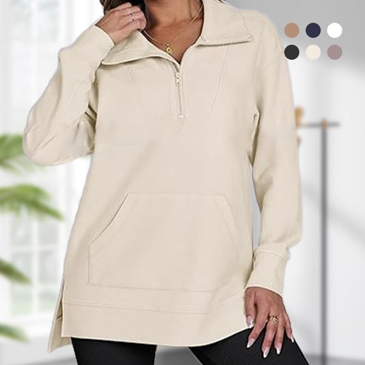 🔥🖤Early Black Friday Sale:55% OFF🔥Women’s Casual Half-zip Lapel Pullover Tops with High-low Hem